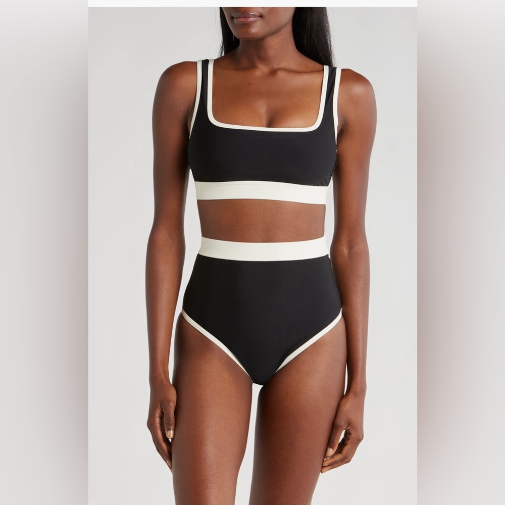 BONDI BORN Black and White Contrast Cutout Bikini Bottoms